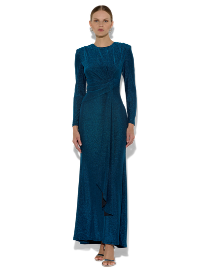 Zoe Teal Metallic Knit Gown