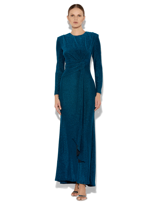 Zoe Teal Metallic Knit Gown