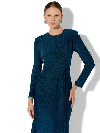 Zoe Teal Metallic Knit Gown