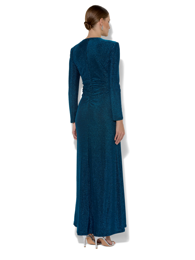 Zoe Teal Metallic Knit Gown