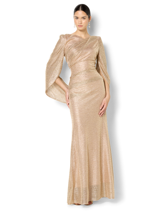 Alexie Rose Gold Metallic Knit Gown