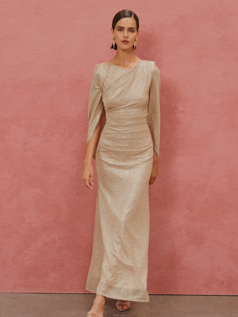 Alexie Mink Metallic Knit Gown