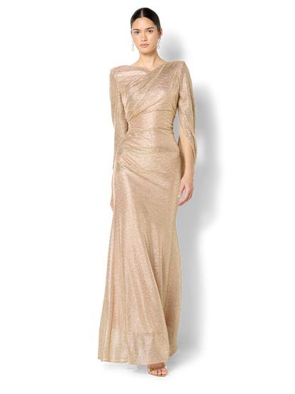 Alexie Rose Gold Metallic Knit Gown