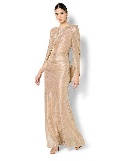 Alexie Rose Gold Metallic Knit Gown