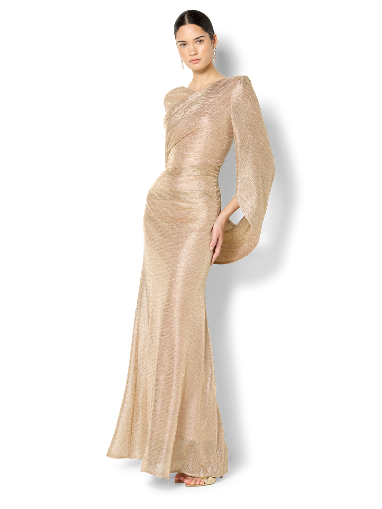 Alexie Rose Gold Metallic Knit Gown