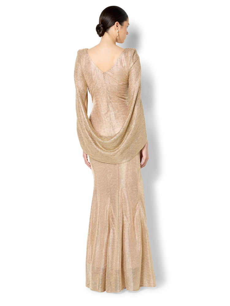 Alexie Rose Gold Metallic Knit Gown