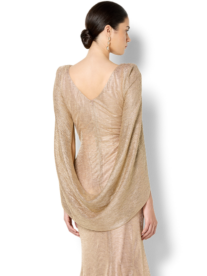 Alexie Rose Gold Metallic Knit Gown