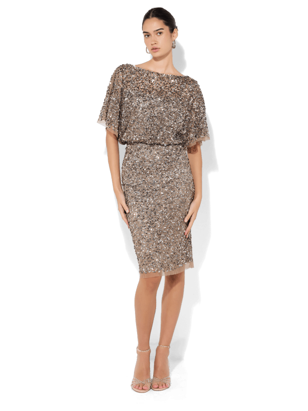 Alinda Gunmetal Hand Beaded Dress by Montique