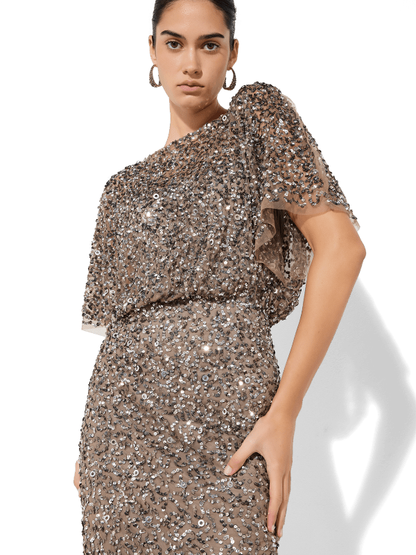 Alinda Gunmetal Hand Beaded Dress by Montique