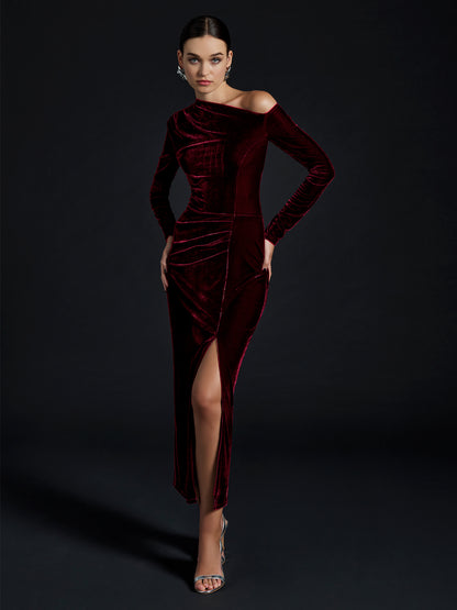 Alissa Merlot Velour Cocktail Dress