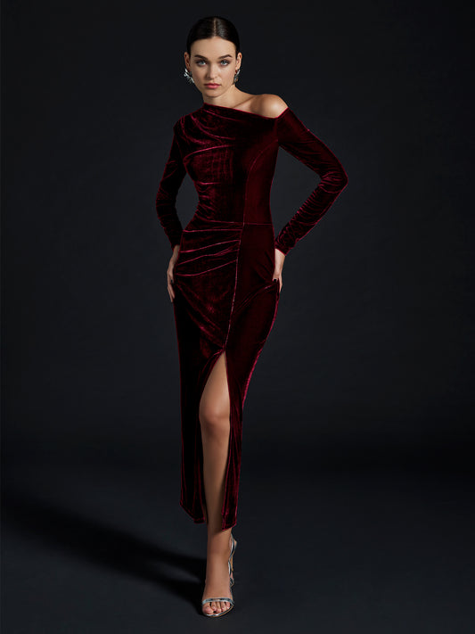 Alissa Merlot Velour Cocktail Dress