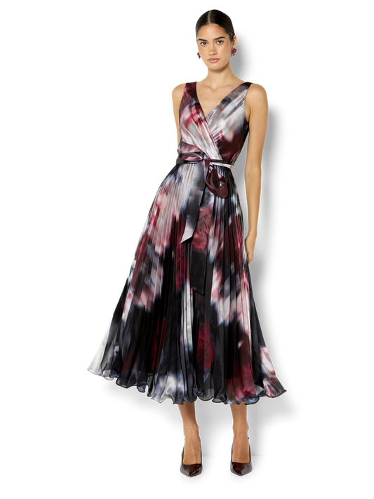 Ange Printed Pleat Cocktail Dress