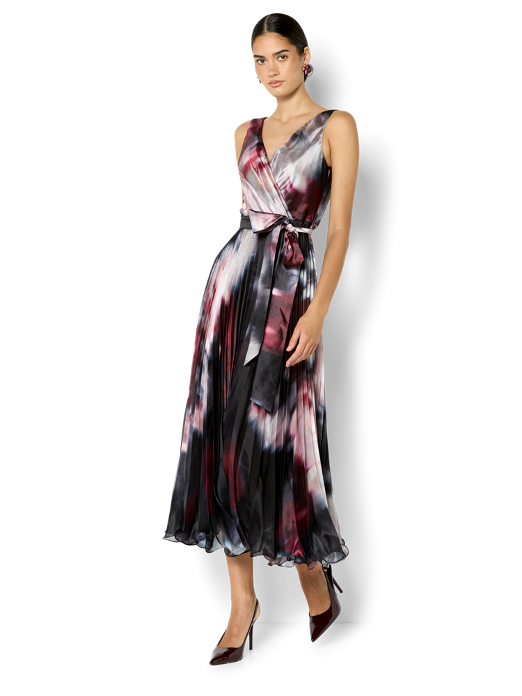 Ange Printed Pleat Cocktail Dress