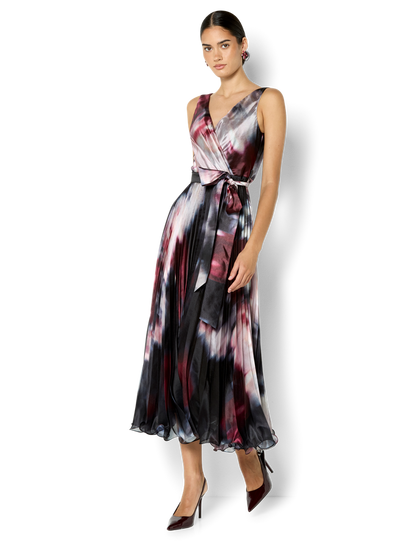 Ange Printed Pleat Cocktail Dress
