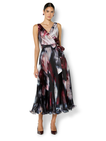 Ange Printed Pleat Cocktail Dress