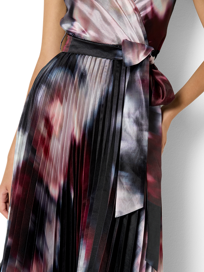 Ange Printed Pleat Cocktail Dress