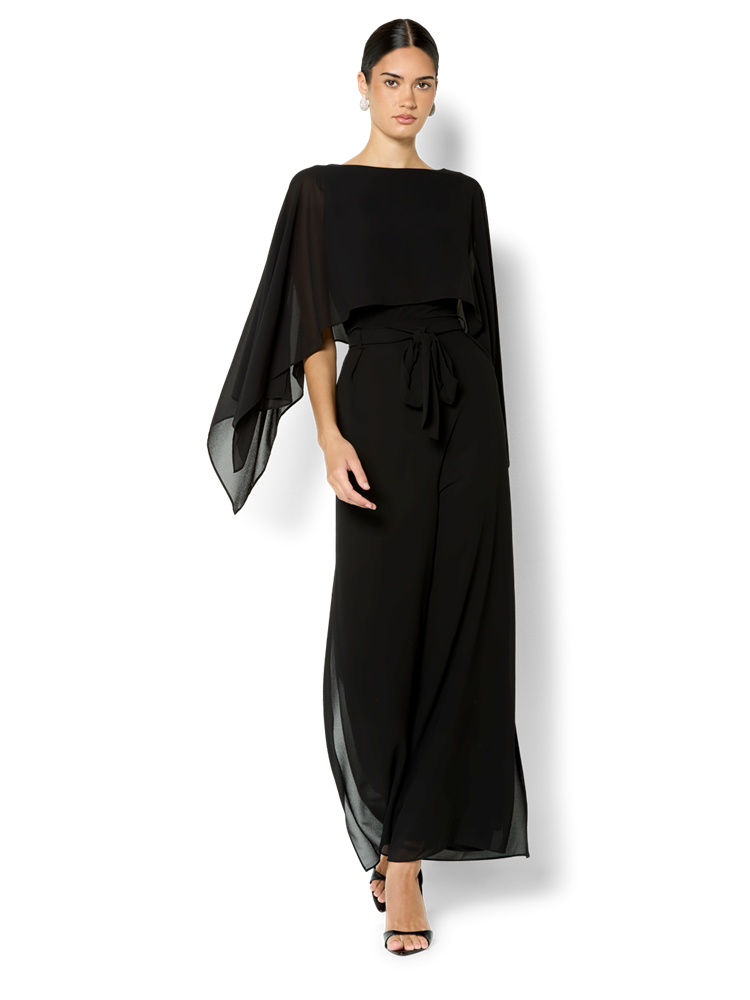 Astin Black Chiffon Overlay & Knit Top