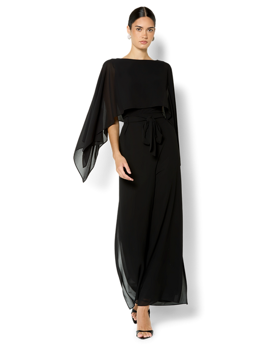 Astin Black Chiffon Overlay & Knit Top