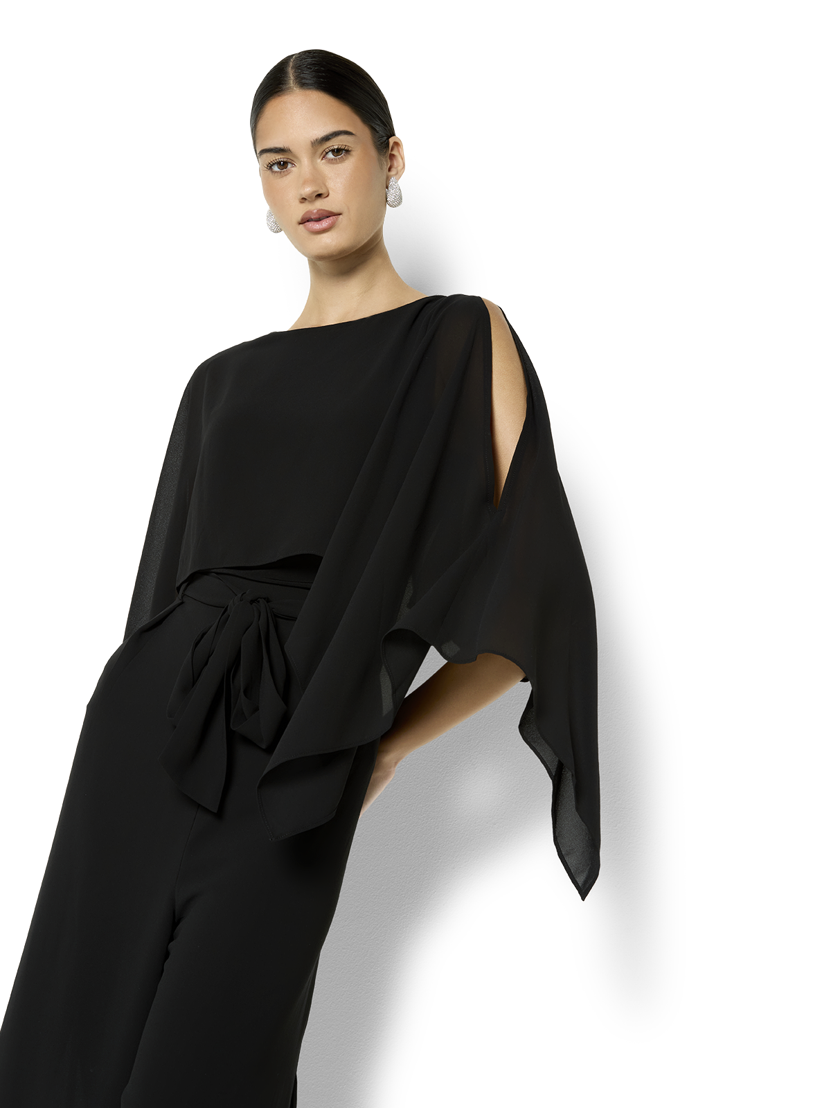 Astin Black Chiffon Overlay & Knit Top
