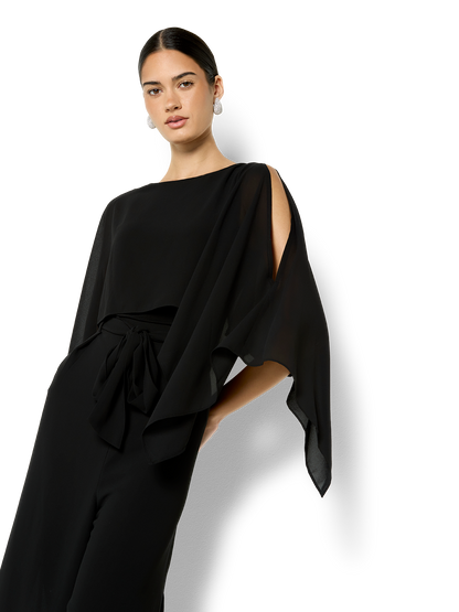 Astin Black Chiffon Overlay & Knit Top