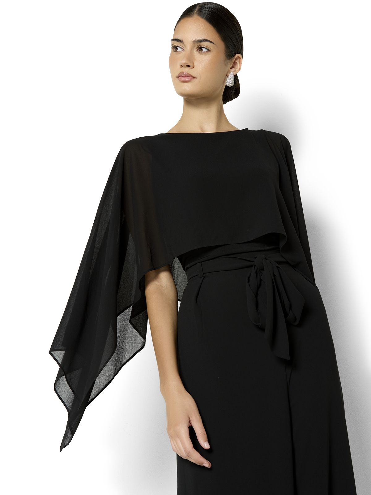 Astin Black Chiffon Overlay & Knit Top