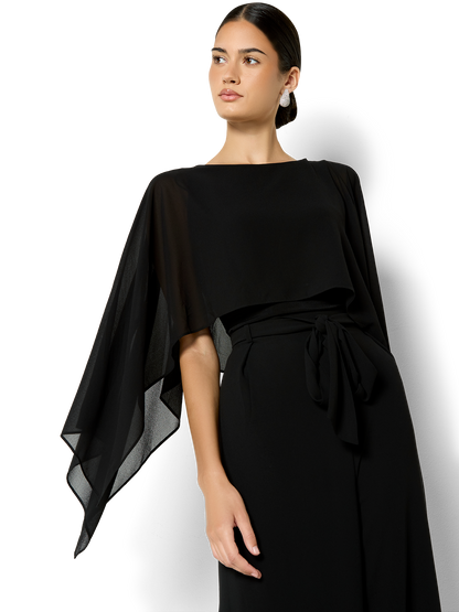Astin Black Chiffon Overlay & Knit Top