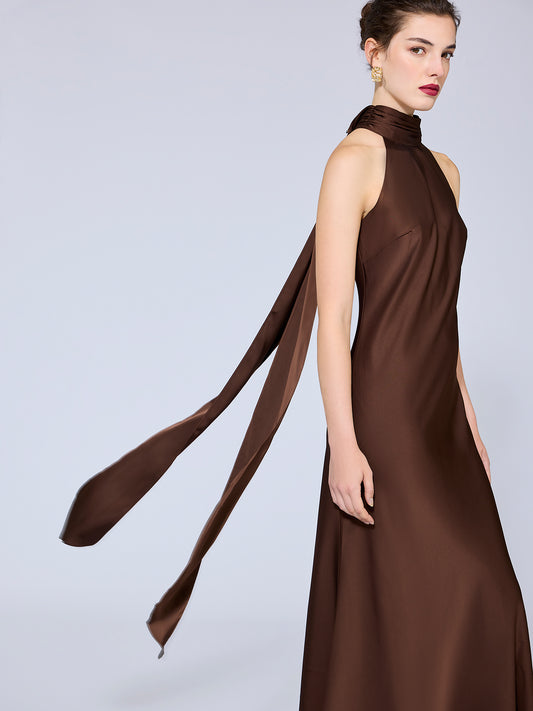 Azalea Chocolate Satin Maxi Dress