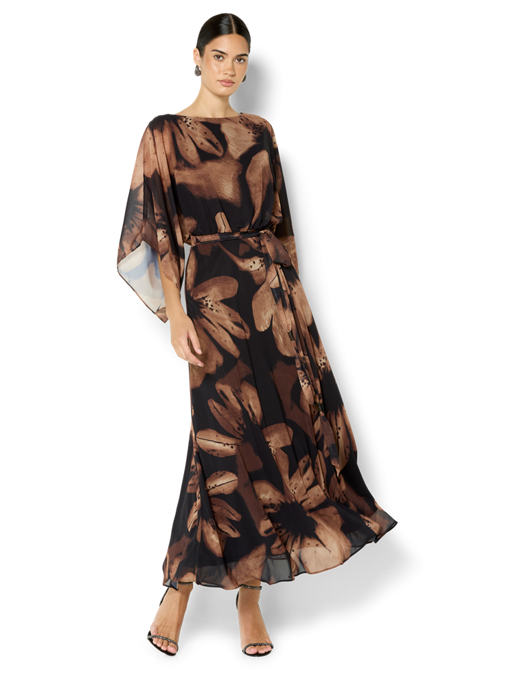 Charlize Cinnamon Chiffon Printed Dress