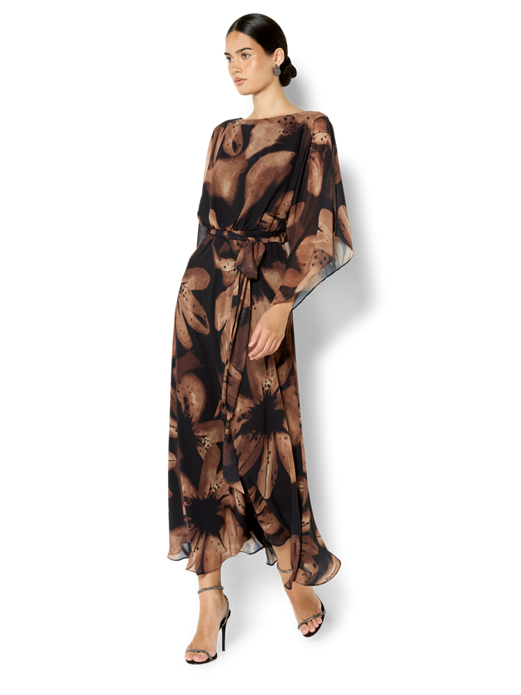 Charlize Cinnamon Chiffon Printed Dress