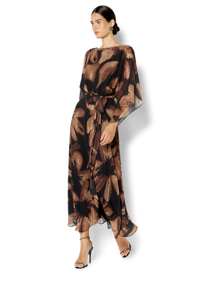 Charlize Cinnamon Chiffon Printed Dress