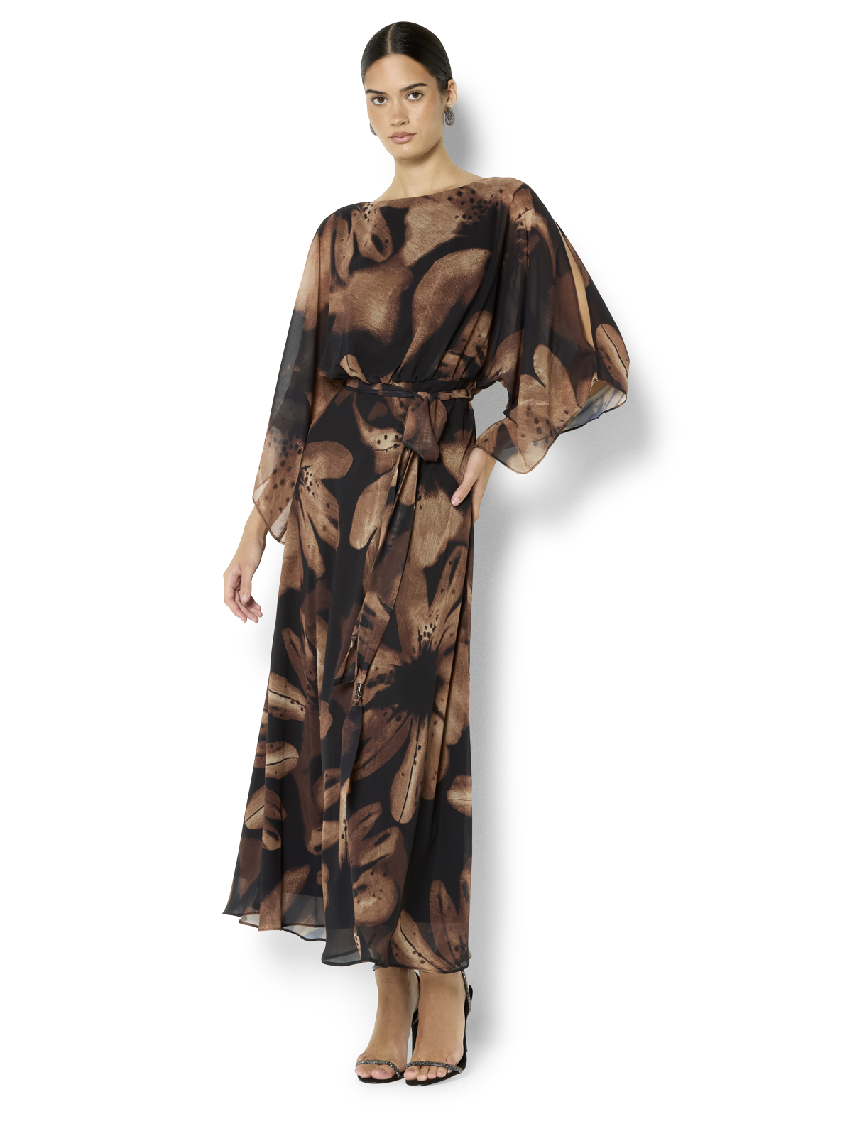 Charlize Cinnamon Chiffon Printed Dress