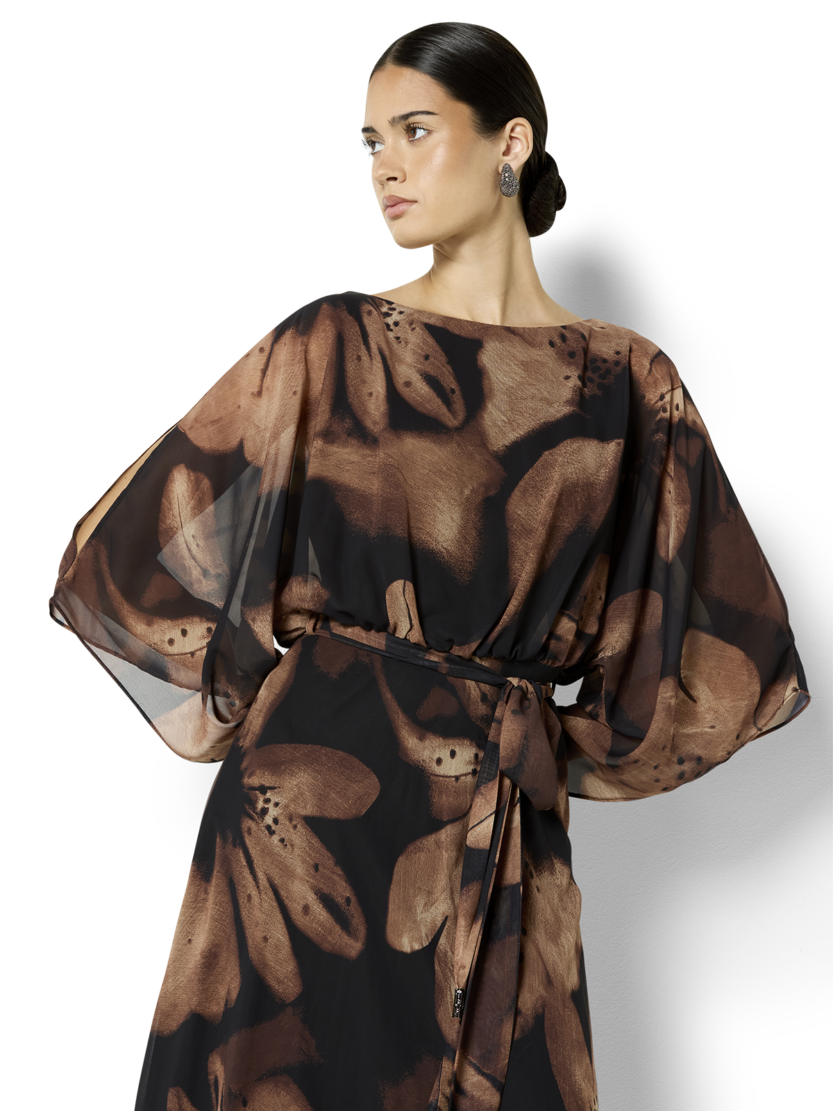 Charlize Cinnamon Chiffon Printed Dress