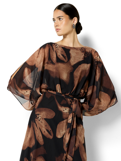 Charlize Cinnamon Chiffon Printed Dress