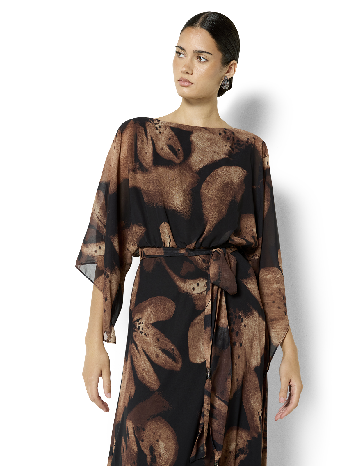 Charlize Cinnamon Chiffon Printed Dress