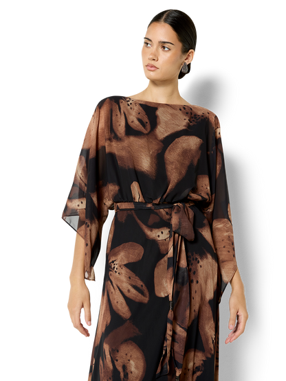 Charlize Cinnamon Chiffon Printed Dress