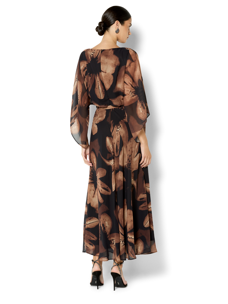 Charlize Cinnamon Chiffon Printed Dress