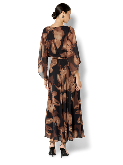 Charlize Cinnamon Chiffon Printed Dress