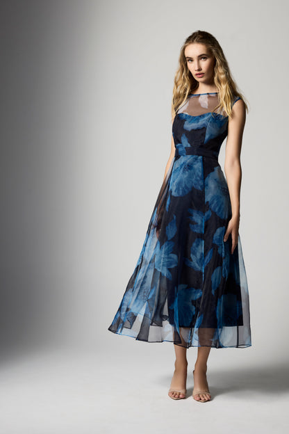 Christiana Navy Printed Organza Dress