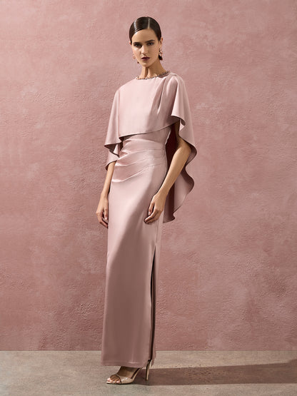 Claire Vintage Pink Beaded Satin Overlay Gown