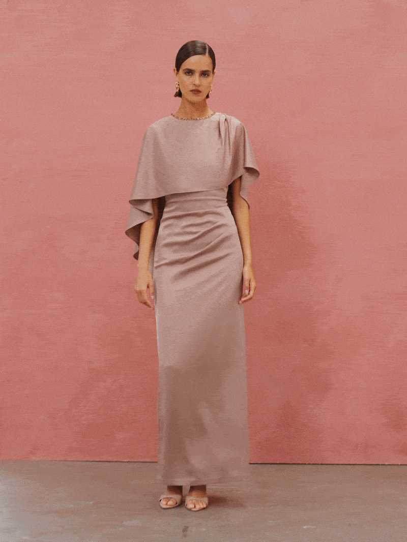 Claire Vintage Pink Beaded Satin Overlay Gown