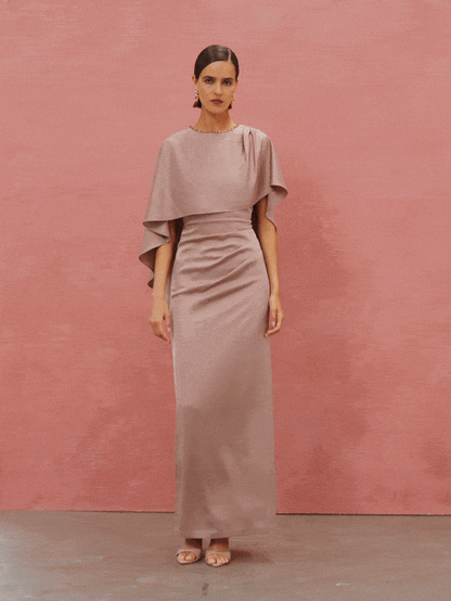 Claire Vintage Pink Beaded Satin Overlay Gown
