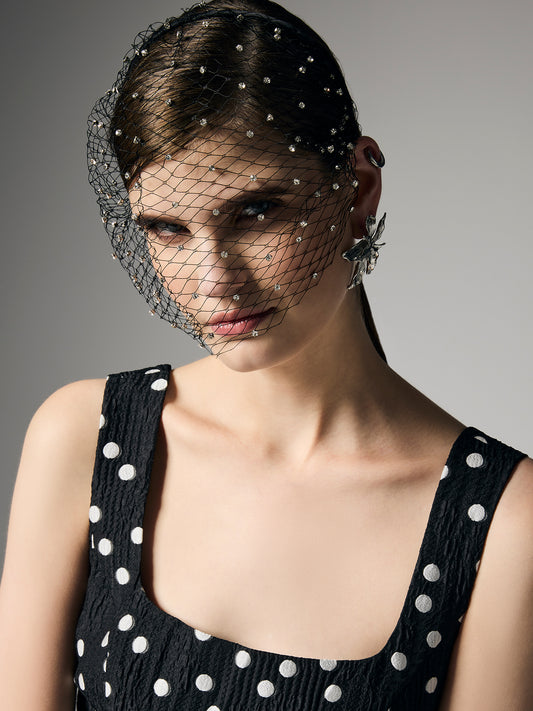 Darcey Black Diamante Netted Headpiece