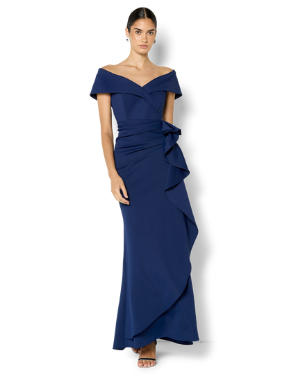 Delana Navy Off the Shoulder Gown