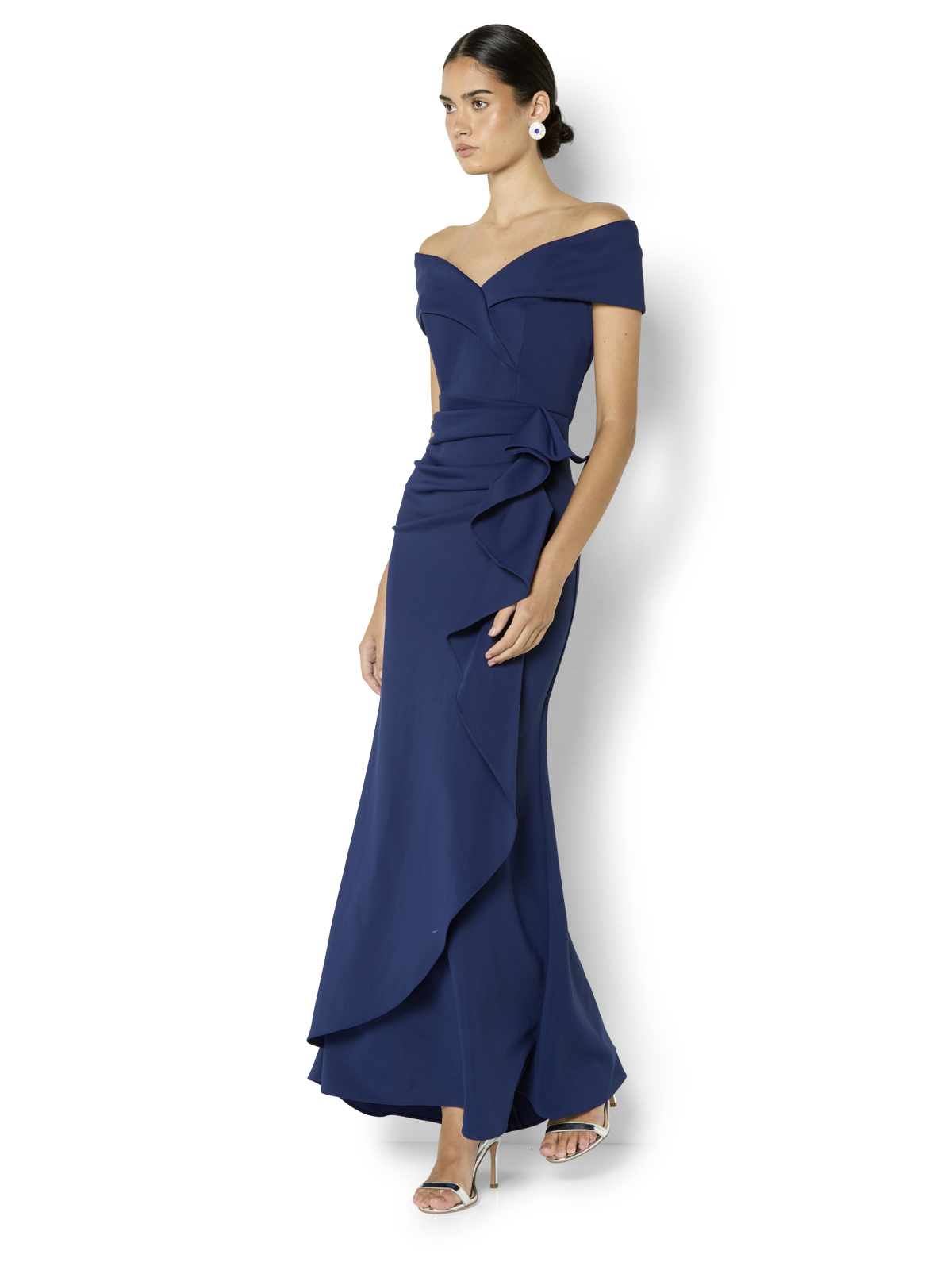 Delana Navy Off the Shoulder Gown