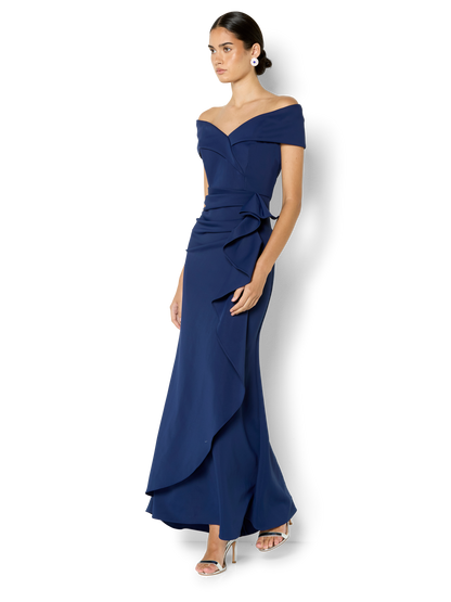Delana Navy Off the Shoulder Gown