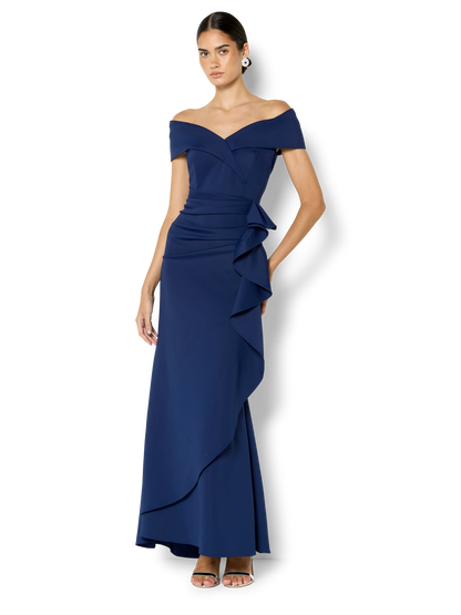 Delana Navy Off the Shoulder Gown