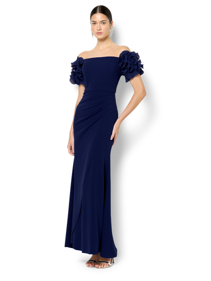 Diana Navy Ruffle Sleeve Gown