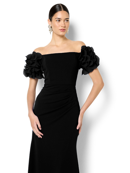 Diana Black Ruffle Sleeve Gown