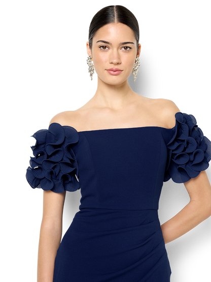 Diana Navy Ruffle Sleeve Gown