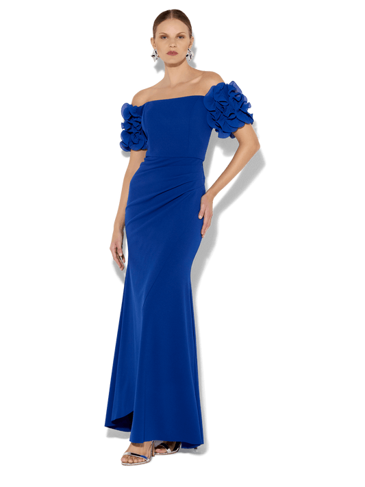 Diana Sapphire Ruffle Sleeve Gown